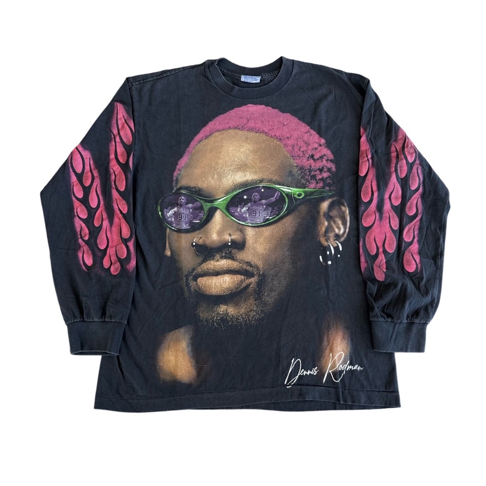 Vintage Dennis Rodman Just For Rodman 90s Bulls Size Large Black REPRINT